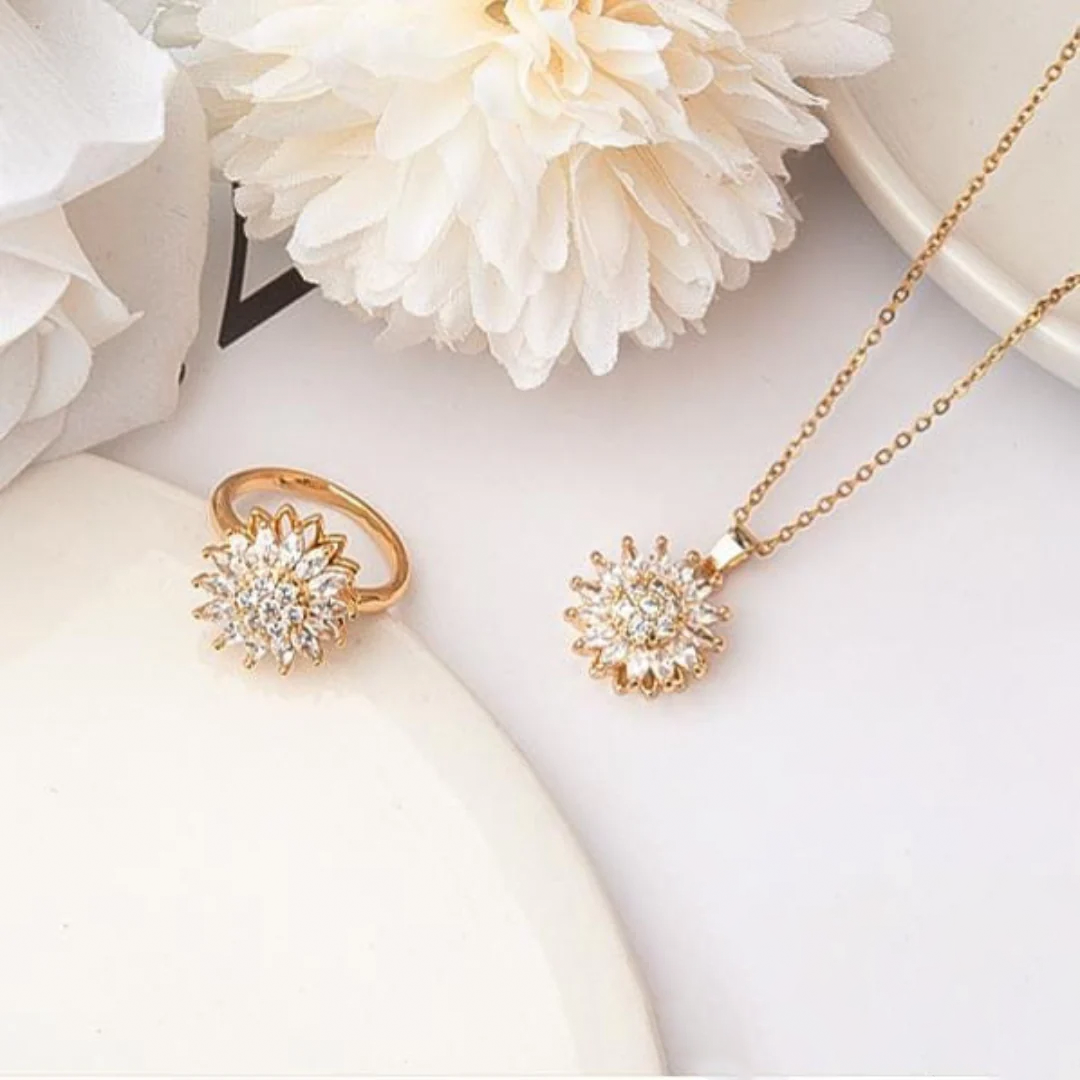 Collar y Anillo Girasol Giratorio