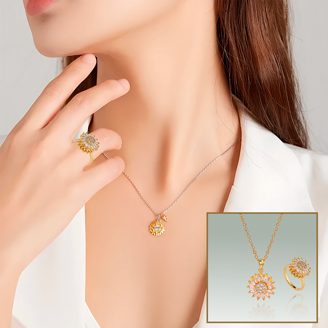 Collar y Anillo Girasol Giratorio
